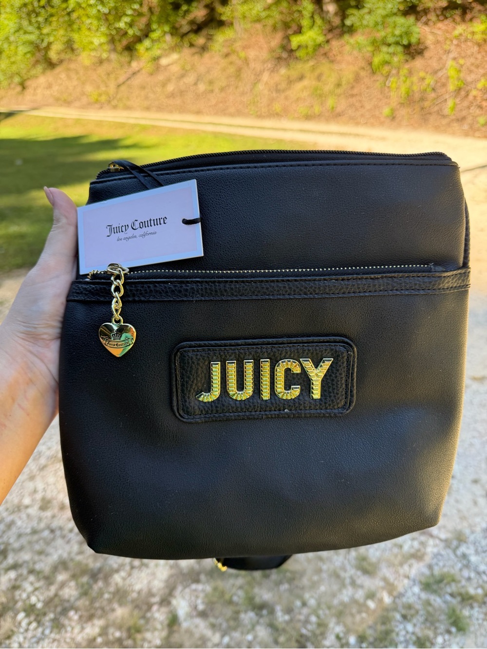 Juicy Couture Black Crossbody Bag with Gold Hardware and Heart Charm
